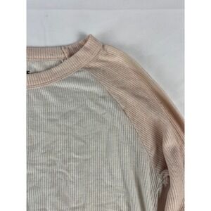 ME TO WE Essentials Ribbed Long Sleeve Raglan Shirt Beige Pink Women's Size S